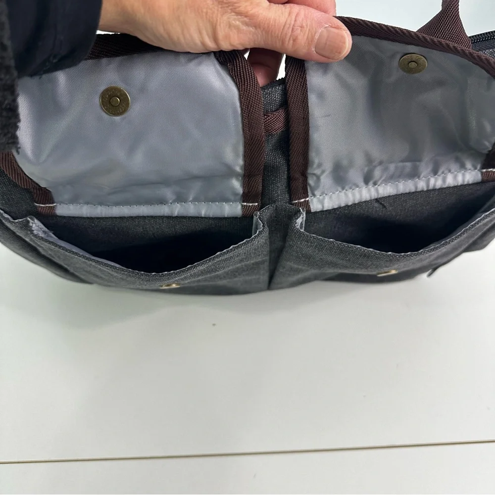 Bagsmart Gray and Brown Canvas Tote Shoulder Strap or Small Handle Laptop Pouch
